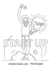 doodle business man get idea to start up. vector illustration.