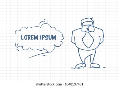 Doodle Business Man Hand Drawn Businessman In Suit Over Background With Copy Space