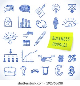 Doodle business set of finance economy marketing decorative icons isolated vector illustration