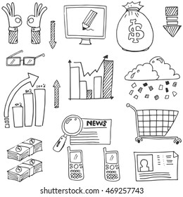 Doodle of business set had draw stock collection