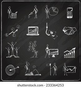 Doodle business structure management organization process chalkboard icons set isolated vector illustration