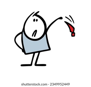 Doodle businessman in a business suit throws away a red tie . Vector illustration of a stickman is released from work, day off or vacation. Funny person isolated on white background.