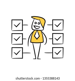 doodle businessman with check mark for performance check list concept