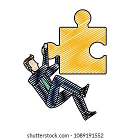doodle businessman climbing of puzzle piece success