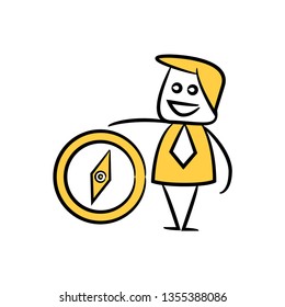 doodle businessman and compass
