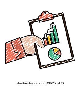 doodle businessman hand with statistics graphic diagram