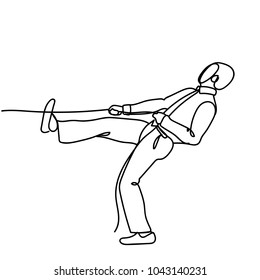 Doodle Businessman Pulling Rope Strong Business Man Competition Concept Vector Illustration