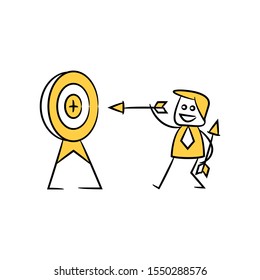 doodle businessman shooting arrow and dart, stick figure 