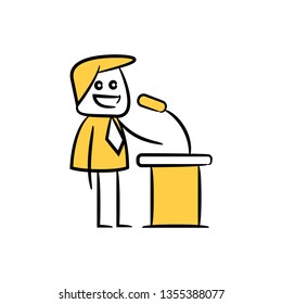 doodle businessman speaker on podium, conference