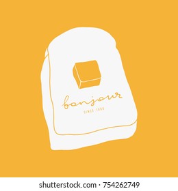 Doodle buttered toast. Breakfast food illustration
