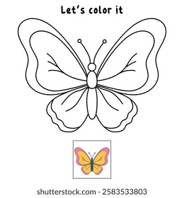Doodle butterfly coloring pages spring worksheets printable for kids activity, Kindergarten and preschool. Trace and color butterfly worksheets. Doodle butterfly vector clipart.