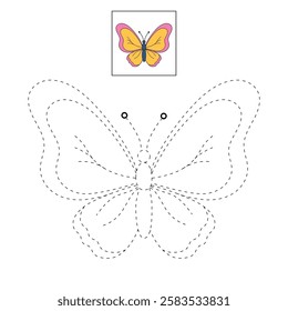 Doodle butterfly coloring pages spring worksheets printable for kids activity, Kindergarten and preschool. Trace and color butterfly worksheets. Doodle butterfly vector clipart.