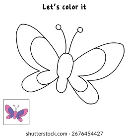 Doodle mariposa para colorear hojas de trabajo de primavera imprimibles para la actividad de los niños, jardín de infantes y preescolar. Trazo y color mariposa imprimible. Acogedora página para colorear. Dibujo para colorear mariposa animal.