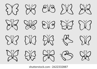 Doodle Butterfly Line Drawing Collection.Vector illustration