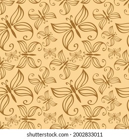 Patrón de mariposa Doodle sin soldadura. Arte de línea dibujada a mano. Animado de esbozo. Ilustración de material vectorial. EPS 10
