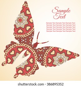 Doodle butterfly. Zentangl drawing. Holiday card. Tenderness of spring. Rosy tones