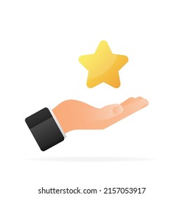 botón Doodle. Icono de vector de negocio. Mano con clasificación de estrellas.