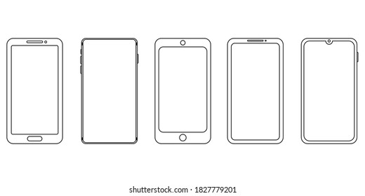 Botón Doodle con contorno de teléfono móvil. Ilustración vectorial de silueta. Pantalla en blanco para smartphone, paro telefónico.