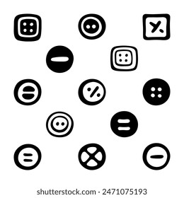 Doodle Buttons. Black and white icon set. Black and white  icons. Hand drawn vector collection.