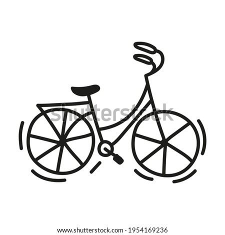 Doodle bycicle icon. Hand drawn bike illustration isolated on white bacground. Black line icon.