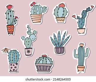 Cactus de doodle sobre blanco. Fondo del vector