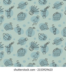 Doodle cacti on white. Vector background