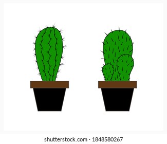 Doodle cactus collection icon isolated on white. Hand drawing home flowers. Vector stock illustration. EPS 10