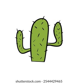 Doodle cactus en el desierto. Ilustración vectorial de dibujos animados. Aislado sobre fondo blanco.