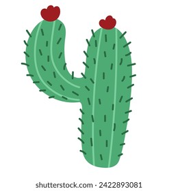Doodle cactus element isolated on white background. Cute succulent in cartoon style for kids design. Vector illustration