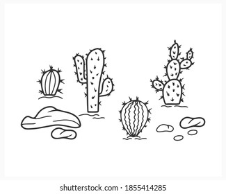 Doodle cactus icon isolated on white. Nature line art. Sketch vector stock illustration. EPS 10