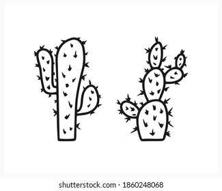 Icono de cactus Doodle aislado en blanco. Arte de la línea natural. Dibujar ilustración del material vectorial. EPS 10