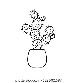 Cactus Doodle en la olla. Ilustración del vector