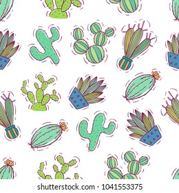 doodle cactus seamless pattern with color
