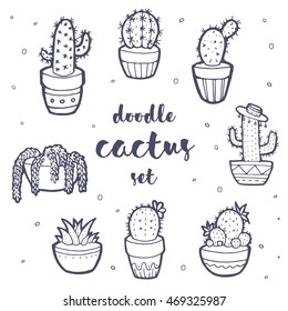 Doodle cactus set hand drawn vector isolated 7 items