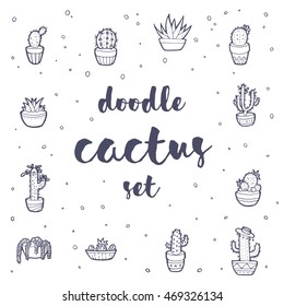 Doodle cactus set hand drawn vector isolated 12 items