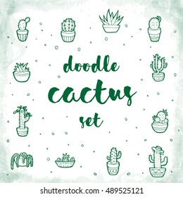 Doodle cactus set hand drawn vector isolated 12 items