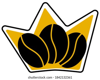 Doodle cafe logo. Coffee beans and the Golden crown. Vector illustration