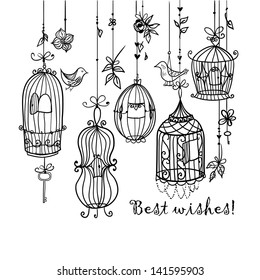 Doodle cages with birds.