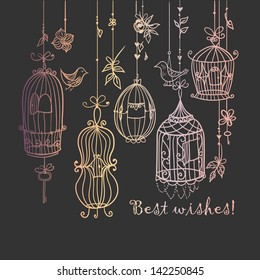 Doodle cages with birds.