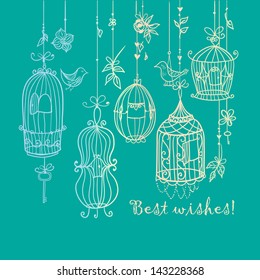 Doodle cages with birds.
