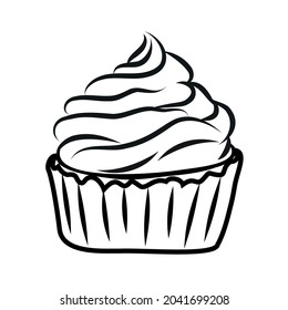 Doodle cake drawing. Coloring book for children. Image for printing books, coloring books, postcards, wrapping paper. Vector illustration.