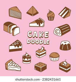 Doodle cake. Hand drawing vector illustration of cake menu.