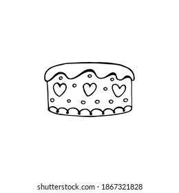 Doodle cake image. Vector image of sweets. Element for print, web, decoration.