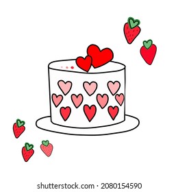 Doodle cake for lovers. Sweet srawberry hand draw