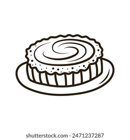 Doodle cake with whipped cream. Outline hand drawn icon for coffee and bakery cafe.