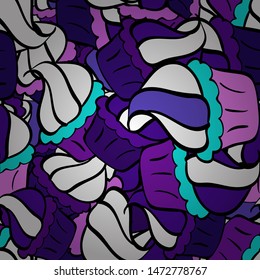 Doodle cakes with cream. Cute birthday pattern on violet, white and black. Hand drawn cupcakes. Vector illustration. Vector cupcake illustration.