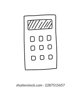 Doodle calculator icon. Vector outline illustration