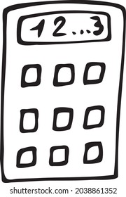 Calculadora de doodle de equipo de oficina. Calculadora de vectores de empleados de oficina. Una imagen simple aislada en un fondo blanco.
