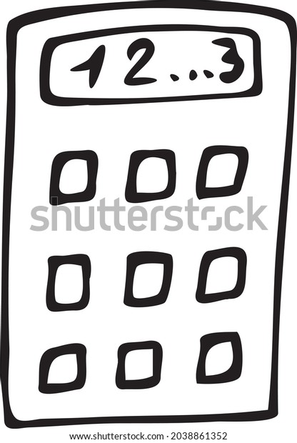 Doodle calculator of office equipment. Vector\
calculator of office employees. A simple image isolated on a white\
background.