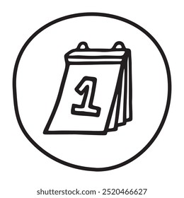 Doodle calendar 1st of month icon hand drawn with thin line